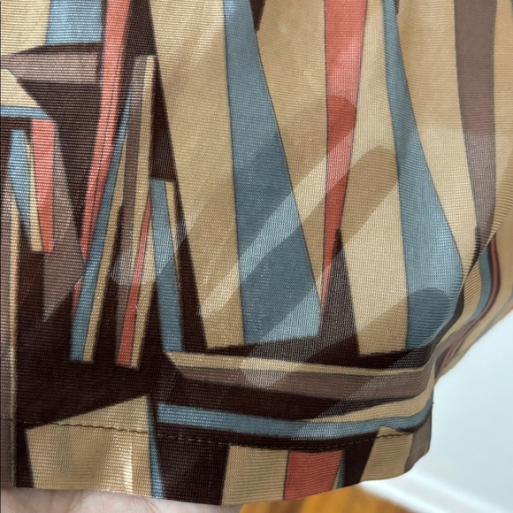 Enro 70s Men's Nylon Button Up Shirt Disco Psychedelic Geometric Earthy XL Brown - Picture 9 of 10